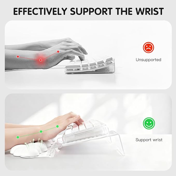 White Acrylic Keyboard Stand with Wrist Rest，Detachable/Adjustable Width | Ergonomic Cloud Wrist Rest Keyboard Support，Width Adjustment 9.7-16.8 in,for Laptop,Office Desk - Portable Comfortable Typing