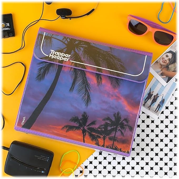 Mead Trapper Keeper Binder, Retro Design, 1 Inch Binder with Folders and Pockets, Holds 8-1/2" x 11" Paper, Palm Trees (260038FDE1-ECM)