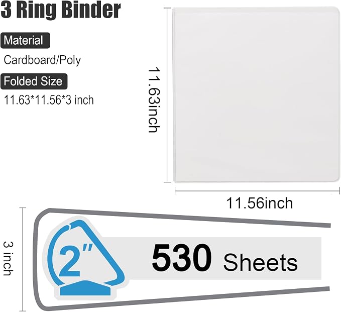 COMIX Heavy Duty Slant-D Ring View Binder, 2 inch 3 Ring Binders, Hold 500 Sheets of 8.5" x 11" Paper, 8 Pack (White)