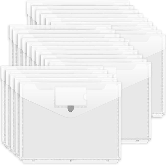 Forvencer Binder Pocket, 24 Pack Super Heavyweight Poly Binder Pocket | Tight Closure Binder Sleeves, Binder Folders Side Loading, 3 Ring Binder Pocket, Binder Dividers with Pockets, Clear