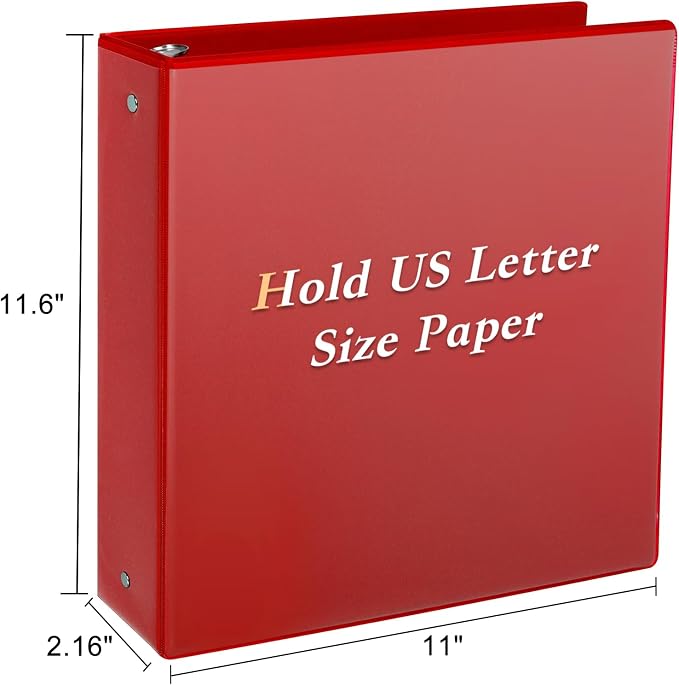 CIXILDTS 1.5-inch Round Ring Binder, Durable 1-1/2" 3 Ring Binder Fit Letter Size Paper, Red, 6-Pack
