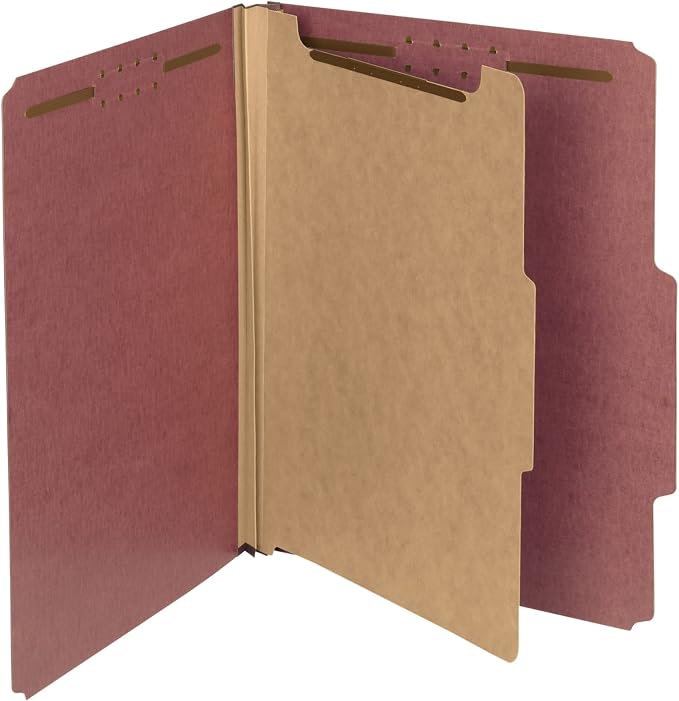 Smead Value Filing 100% Recycled Pressboard Classification File Folder, 1 Divider, 2" Expansion, Letter Size, Red, 10 per Box