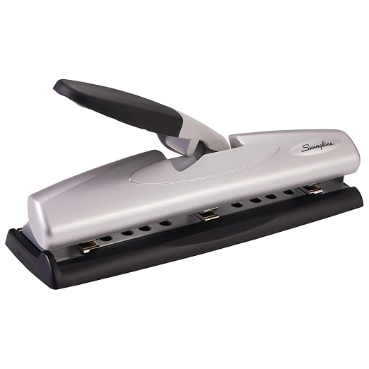 Swingline Hole Punch, Desktop Hole Puncher, 12 Sheet Punch Capacity, 2-3 Holes, Adjustable, LightTouch, Black/Silver (74026)