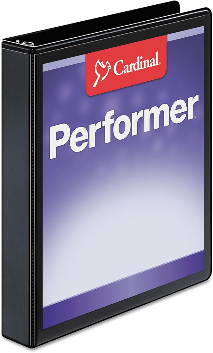 Cardinal Performer 3-Ring Binder, 1", Non-Locking Slant-D Rings, 240-Sheet Capacity, ClearVue Presentation Binder, Nonstick, PVC-Free, Black (17201)