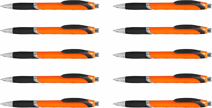 DISCOUNT PROMOS Ballpoint Pens With Rubber Grip - 10 pack - Black Ink Ball Point Pen with Soft Touch Plastic - Orange