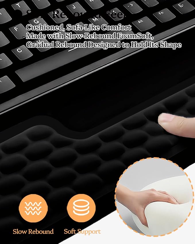Wrist Rest for Computer Keyboard, 2 in 1 Keyboard Wrist Support Pad, Memory Foam Keyboard Riser Holder Lift Tray with Wrist Pad for Easy Typing for Office Desk, Home, School (Round Black)