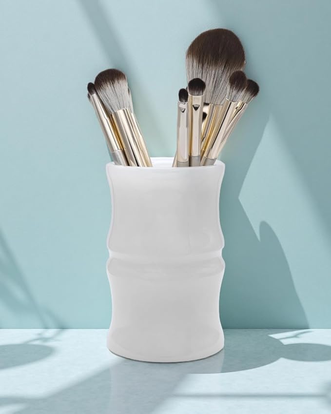 Afghanistan Natural Jade Makeup Brush Holder & Organizer, Small Countertop Vanity Accessories, luxury Makeup Organizer, Christmas Presents, Unique Gifts for Women, Girlfriend, Mum (Milky White)