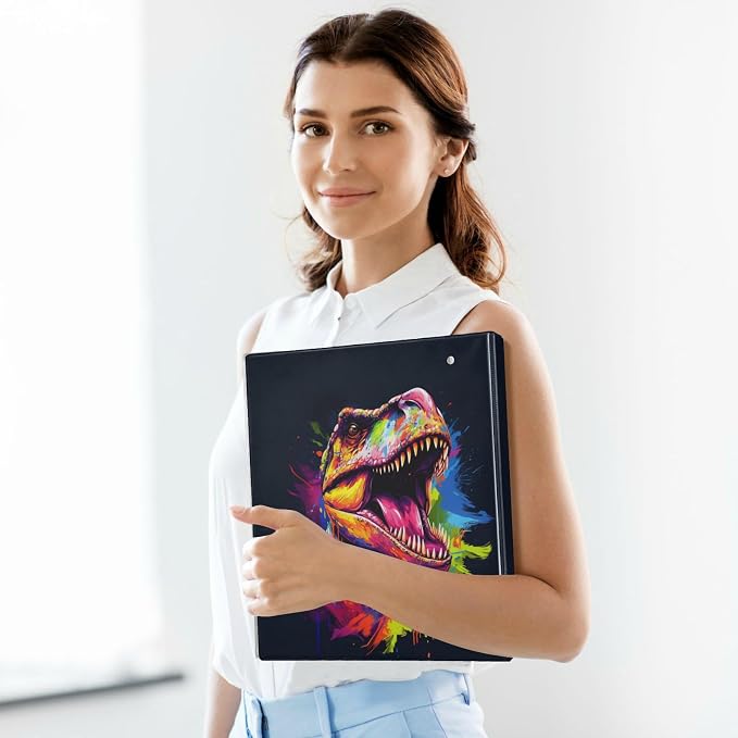 3 Ring Binder, Colorful Dinosaur File Folder Holds 200 Sheets File Storage for Women Men School Office Supplie