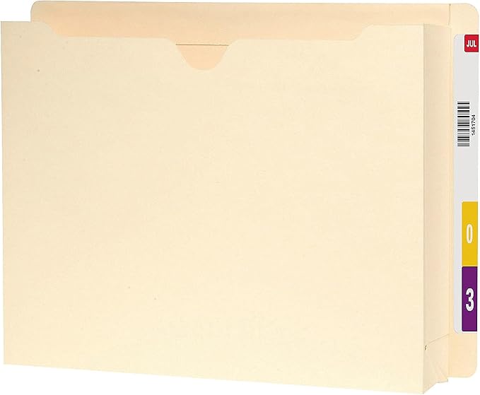 Smead End Tab Expanding File Jacket, Reinforced Straight-Cut Tab, 2" Expansion, Letter Size, Manila, Paper, 25 per Box (76910)