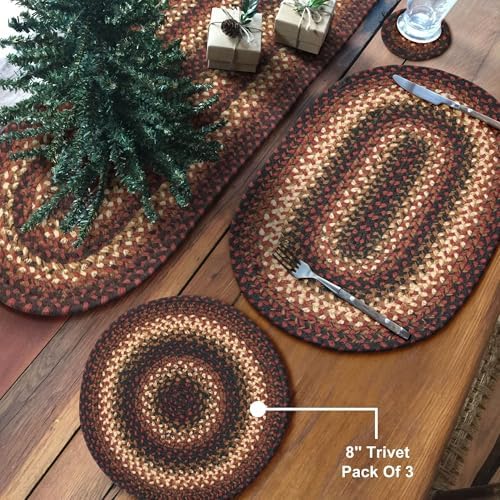 Homespice Prescott Braided Trivets Ideal as Hot Pads, Round 8" Set of 3