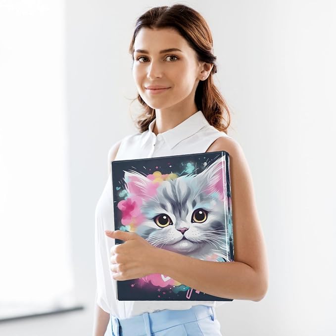 Colorful Cat 3 Ring Binder Letter Size 1.5 Inch Binders 3 Ring with Clipboard & 3 Pockets Three Ring Binder Organizer for Girls School Supplies 1 Pack