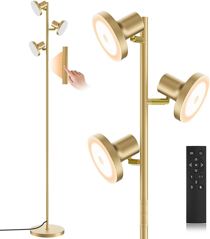 36W LED Tree Floor Lamp, Modern Dimmable Standing Lamp with Remote & Touch Control, 4 Color Temperatures, 3 Rotatable LED Light Floor Lamps for Living Room, Bedroom, Office