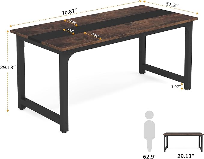 LITTLE TREE 70.8 Inch Large Executive Office Desk, Simple Computer Workstation with 31.5 inch Wide Desktop for Home Office