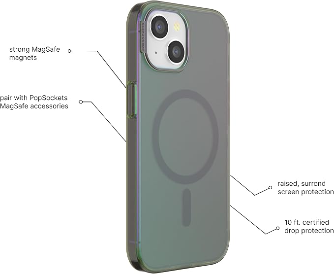 PopSockets iPhone 15 Phone Case with MagSafe, Wireless Charging Compatible, Green - Nightshade