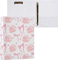3 Ring Binder 1.5 Inch Flower Ribbons Bows Pink Clipboards Binders with Interior Pockets Round Ring Binder for Office Supplies and School