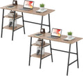 VECELO 43.1 Inch Computer Desk Home Office Oak Study Desk Work Office Table with Shelves Wooden Desk for Bedroom 2 Set