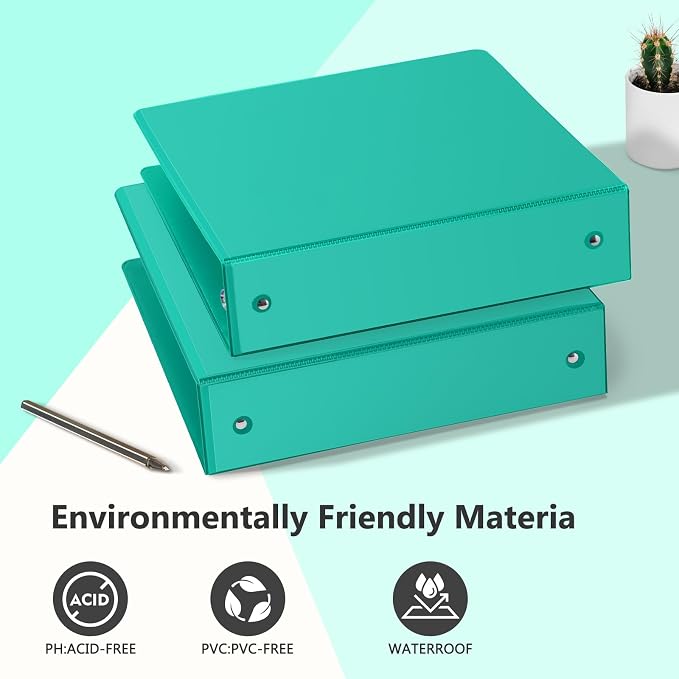 ViVin 2 Inch Round Ring View Binder for Durability, 6 Pack (Lake Green) | Standard 3 Ring Binder for 450 Sheets of US Letter Size Paper, PVC-Free, Clear Front Pocket, Office Home School Use