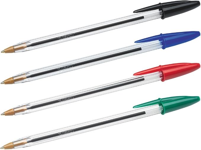 BiC Cristal Original Ballpoint Pens, Assorted Colours, Pack of 4