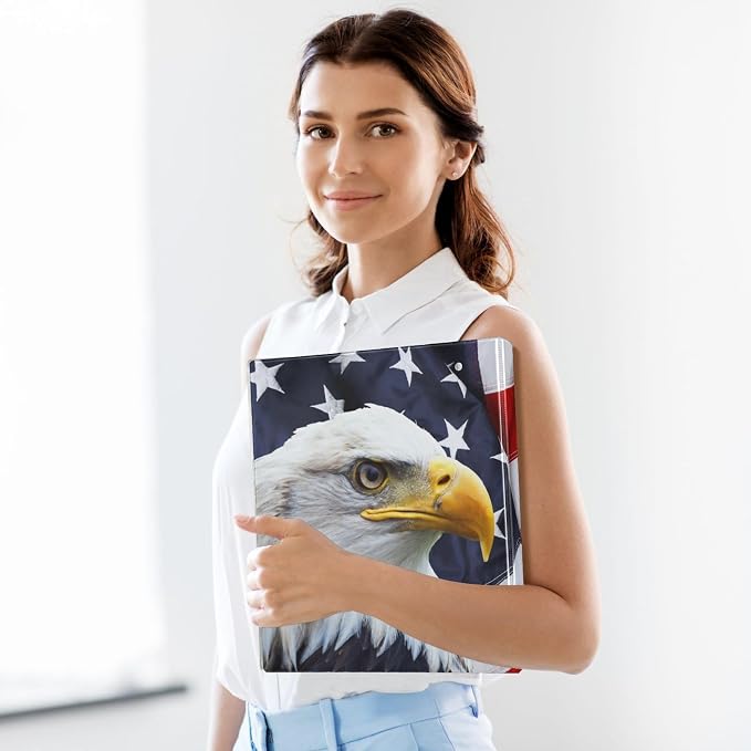 3 Ring Binder North American Bald Eagle Flag 1.5 inch Binders Three Ring Binders with Clipboard Fit 8.5'' x 11'' Paper 3 Interior PVC Clear Pockets for Office Supplies