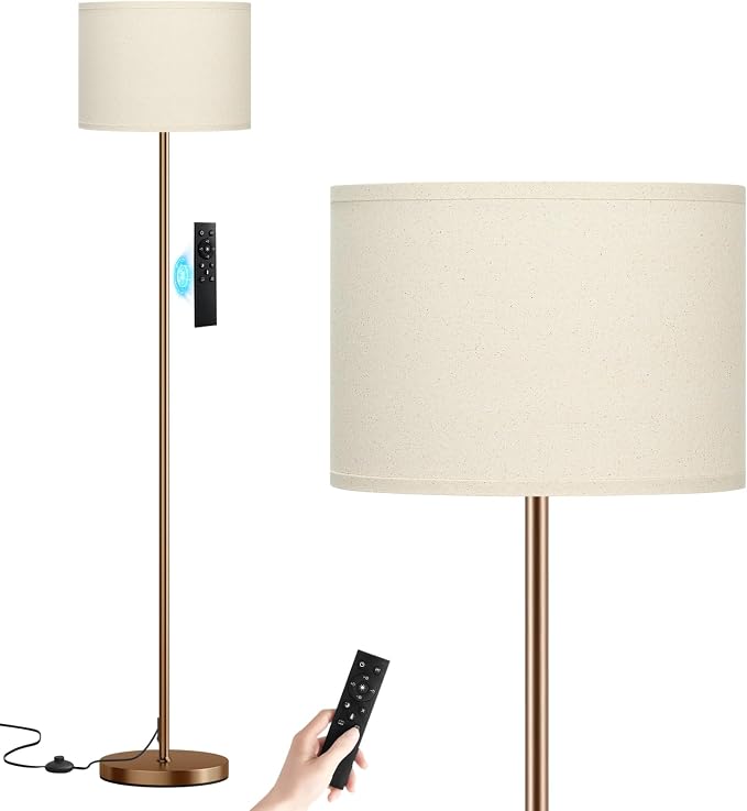 Floor Lamps for Living Room with Remote Control and Stepless Dimmable Colors Temperature & Brightness, 9W Bulb Included(Beige Lampshade & Brown Pole)