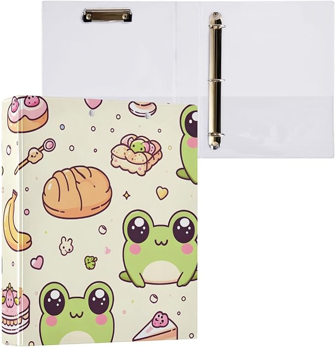 3 Ring Binder Frog Forest Animal Green Dessert 1.5 inch Binders Three Ring Binders with Clipboard Fit 8.5'' x 11'' Paper 3 Interior PVC Clear Pockets for Office Supplies