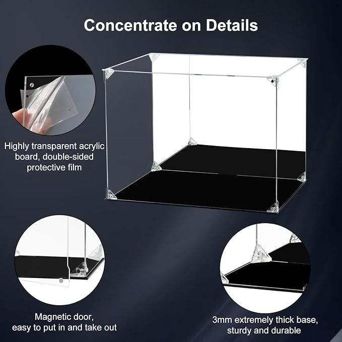 Acrylic Display Case Clear Action Figure Display Case with Mirrored Back, Dustproof Protection Display Box Alternative Glass Case for Collectibles Figures Models Doll Toys (12x8x8 inch, 30x20x20 cm)