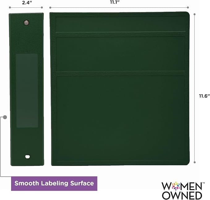 Carstens 2-Inch Heavy Duty 3-Ring Binder - Side Opening, Forest Green, Durable Plastic, Precision No-Gap Rings, Waterproof Covers, No Pockets, Holds 300 Letter Sheets, BPA-Free, Made in USA (5820-3R)