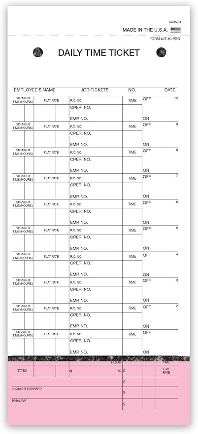 Daily Time and Job Ticket - 10 Labels per Sheet (3-Part) (Form JT-10-PSG) (500 per Box)