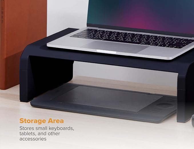 Bostitch Office Konnect Adjustable Monitor Stand Riser, 4 Height Adjustments, Built-In Cable Management, Rubber Feet - Black