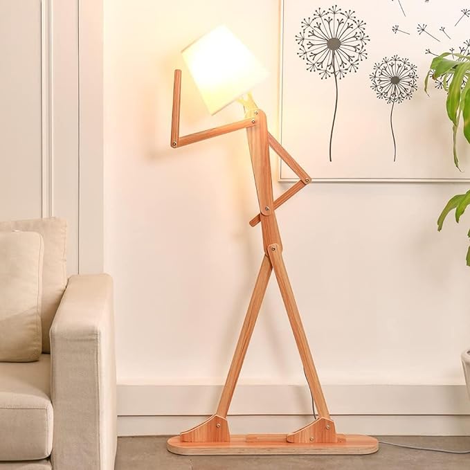 Cool Corner Reading Tall Wood Floor Lamp, LED Bulb Included, Ash | Gift Ideas for Living Room, Bedroom, Kids Room Bedside, Office, Decorative Arc Standing Lighting, Creative Swing Arm