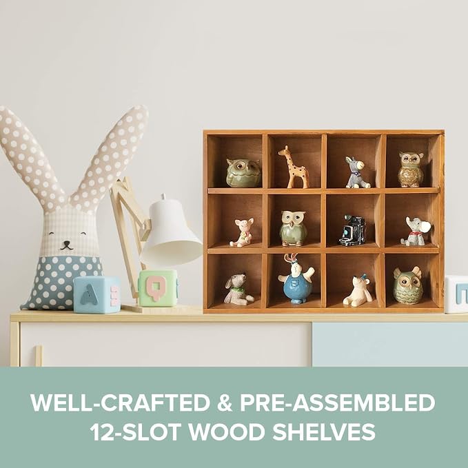 12-Slot Wood Display Cabinet 12 x 15.5 Square Cubby Shelf Organizer - Tabletop or Wall Shelf - Farmhouse Decor Organizers and Storage - Rustic Wall Decor - Cube Storage & Display Cabinet