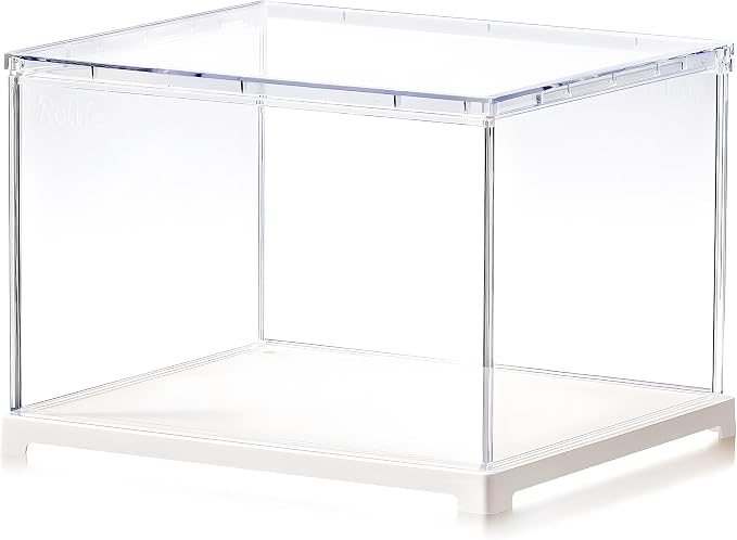Rolife Acrylic Display Case Dust Cover for Collectibles, Dustproof Protection Showcase with White Base with Door for Mini Dollhouse, 3D Puzzles (8.8''x7.6''x6'')