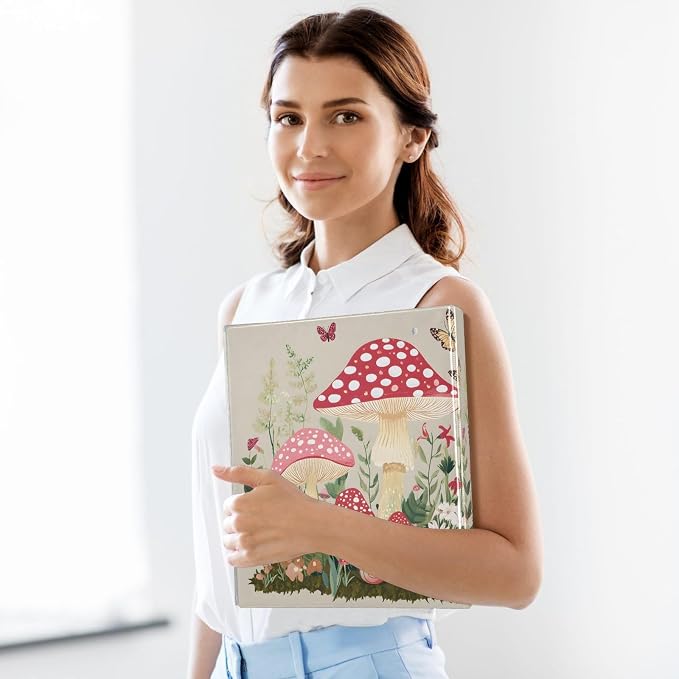 ALAZA 3 Ring Binder Doodle Mushrooms Butterflies Clipboard Round Ring Binder Holds 1.5 Inch Three Ring Binder Heavy Duty Ring Binders for Office Supplies, 1Pack
