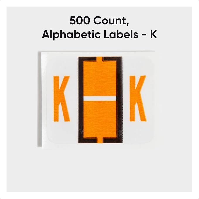 Smead BCCR Bar-Style Color-Coded Alphabetic Label, K, Label Roll, Light Orange, 500 Labels per Roll, (67081)