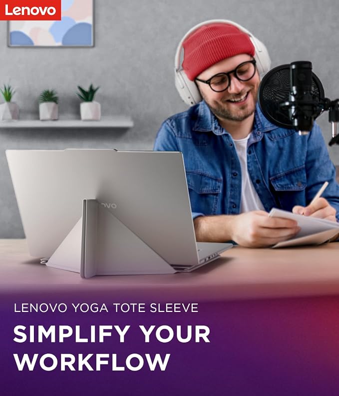 Lenovo Yoga Tote Sleeve Case for Laptops with 14-inch Display, Multi-Compartment Organizer with Convertible Stand, Lightweight Protective Polyester & Microfiber Sleeve, Seashell