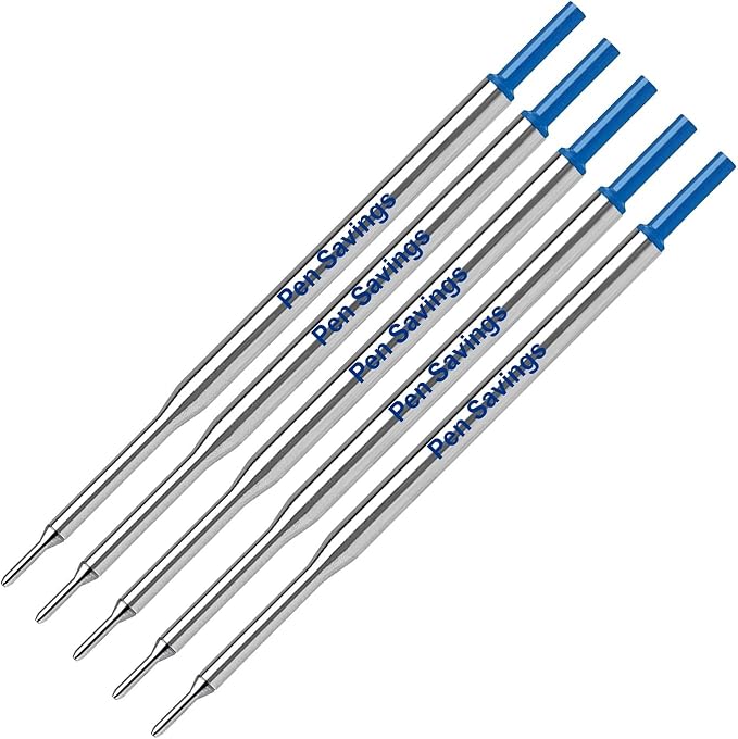 5 Pen Savings Ballpoint Pen Refills Compatible with Papermate Lubriglide, Aspire, PhD Pens, Medium Point, Bulk Packed (Blue)