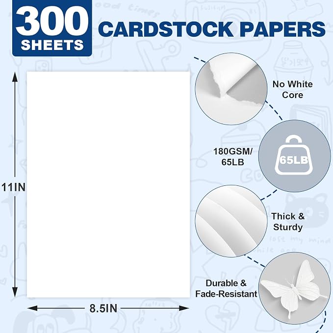 TUXIYA 300 Sheets White Cardstock Paper,8.5" X 11" Card Stock 180 GSM/65 LB | Cardstock Printer Paper Construction Paper White Card Stock for Art, Invitations, DIY Cards, Watercolor & Craft Projects