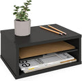 Ballucci File Organizer, 2-Tier Document Paper Sorter, Stackable Wood Desk Organizer Mail Holder, Monitor Stand with Storage Shelves, Black