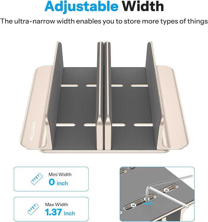 OMOTON 3-Slot Multiple Vertical Laptop Stand, Fits MacBook, Starlight | Adjustable Width 0-1.38", Aluminum Office Space-Saving for Desk, Fits MacBook/Book/iPad Up to 17.3in