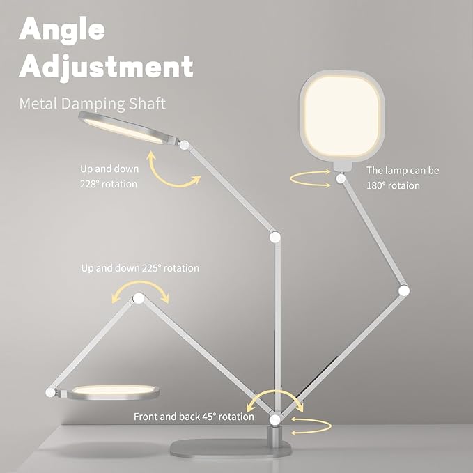 LED Desk Lamp for Home Office, Soft Edge-lit Design, Modern Style | Professional Eye-Caring Diffused Light, Dimmable Computer Light with 30 Modes, Memory & Timer, Flexible Swing Arm Table Lamp