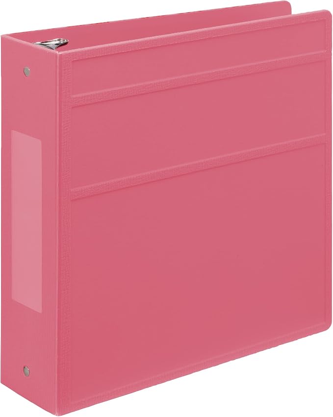 Carstens 3-Inch Heavy Duty 3-Ring Binder - Side Opening, Bubblegum Pink, Durable Plastic, Precision No-Gap Rings, Waterproof Cover, No Pockets, Holds 400 Letter Sheets, BPA-Free, Made in USA (1708-3R)