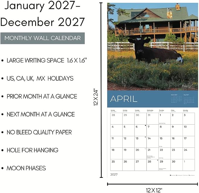 Rescue Cows 2027 Wall Calendar, 12 x 24 Hanging Pacific Waters Press