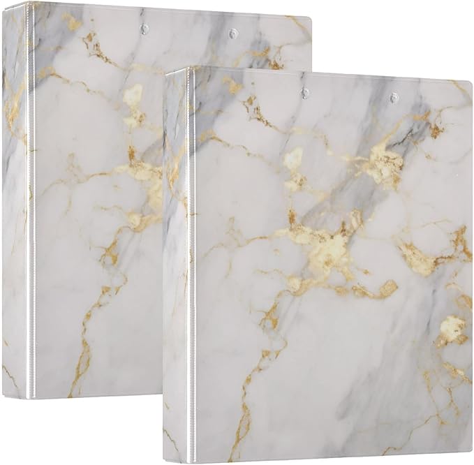 3 Ring Binder Grey Marble Gold Fluid 1.5 inch Binders Three Ring Binders with Clipboard Fit 8.5'' x 11'' Paper 3 Interior PVC Clear Pockets for Office Supplies