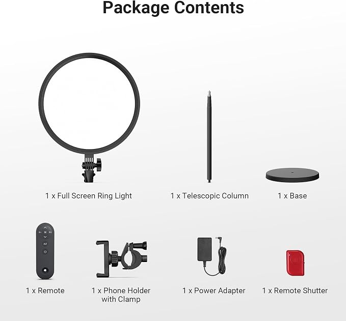 NEEWER Basics 13" 45W Large Ring Light with 66" Stand, 3000K-6500K CRI95+ Full Screen LED Panel Lighting with Phone Holder/Remote for Video Recording Selfie Streaming Makeup Studio Photography, BR45B