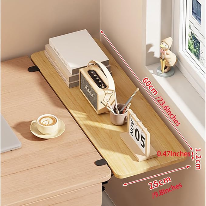 Desk Extender Tray, Punch-Free Clamp on 90° Foldable Keyboard Drawer Tray, Table Mount Armrest Shelf, Computer Elbow Arm Support (Wood Color, 23.6"*9.8"*0.5"/60cm*25cm*1.2cm)