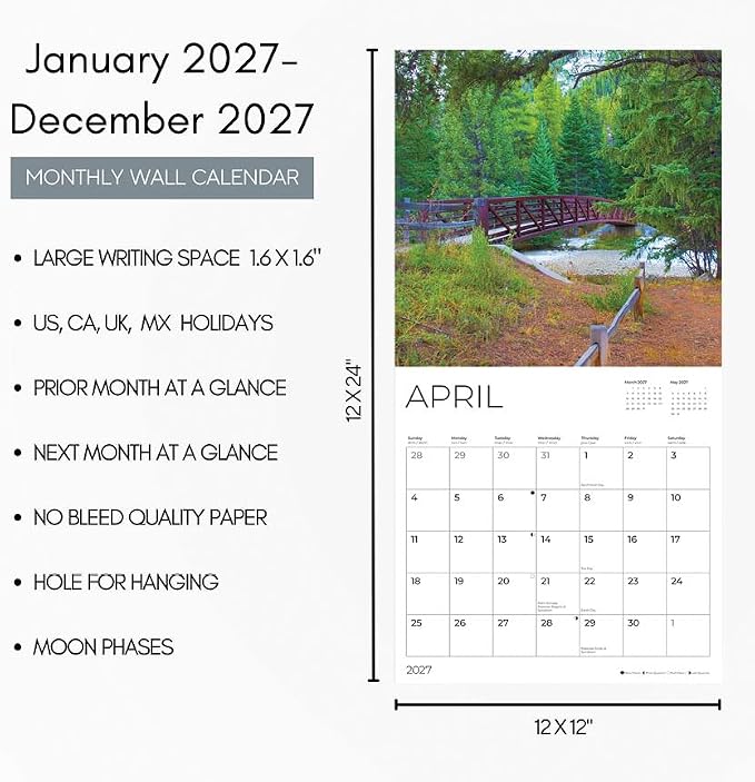 Forest Trails 2027 Wall Calendar, 12 x 24 Hanging Pacific Waters Press