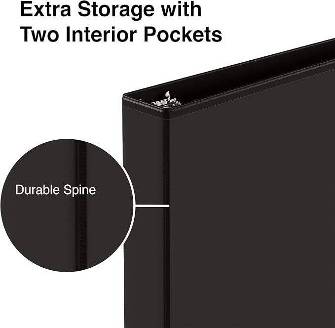 Staples Economy 1-Inch Round Ring Binder, Black, 175 Sheets, 12-Pack | Lightweight bulk binders for school and everyday office document use.