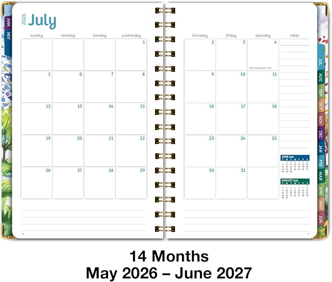 HARDCOVER Academic Year 2026-2027 Planner: 14 Months (May 2026 Through June 2027) 5.5"x 8" Daily Weekly Monthly Planner Yearly Agenda. Bookmark, Pocket Folder and Sticky Note Set (Tree Seasons)
