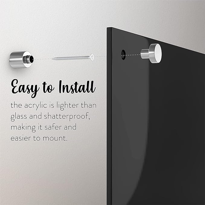 Acrylic Dry Erase Board for Wall with Stylish Border - Shipped Next Day, Made in USA, Non-Magnetic Whiteboard, Wall Mounted Board, Easy to Clean (Black - 30x48)