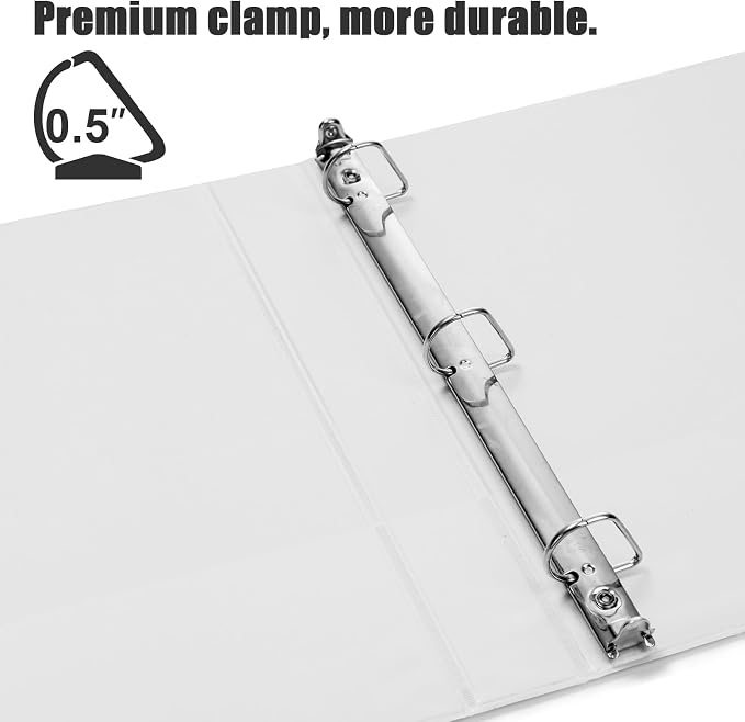 COMIX Heavy Duty 0.5 inch Slant-D Ring View Binder, 1/2 inch 3 Ring Binders, Hold 125 Sheets of 8.5" x 11" Paper, 8 Pack (White)